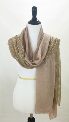 Picture of Beige Solid & Lace Scarf